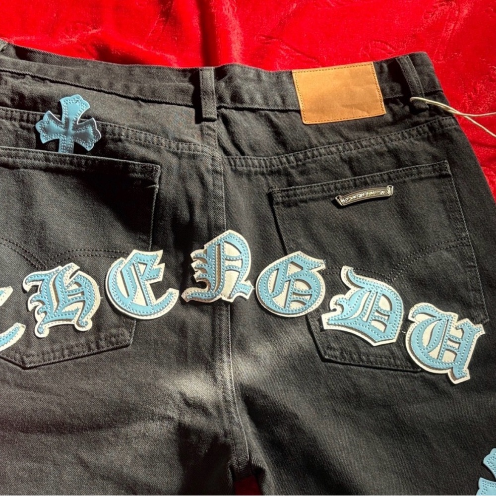 Chrome Hearts Black Jeans with Blue Accents